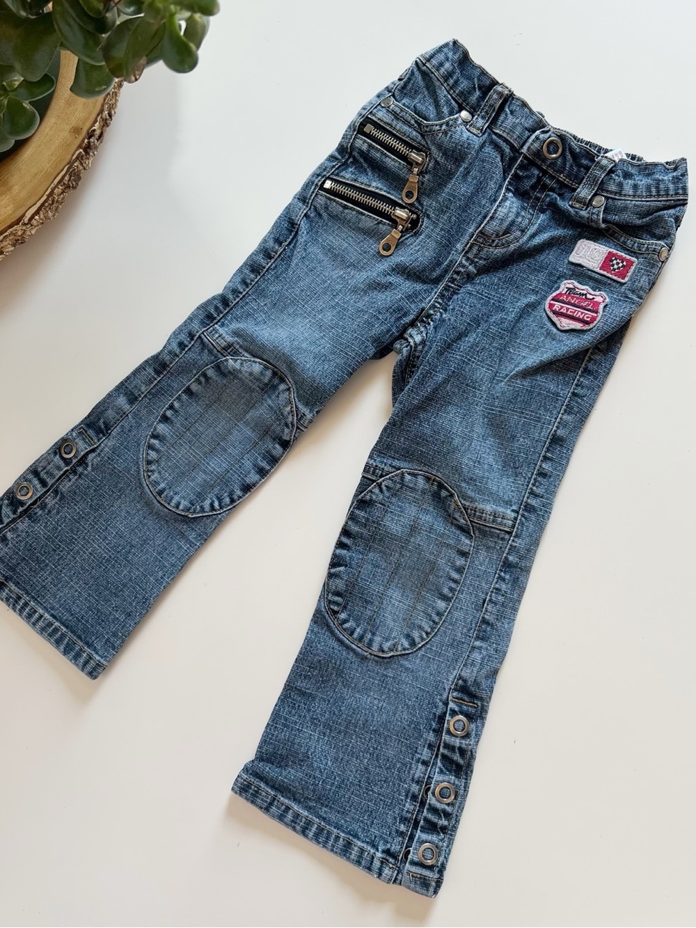 Vintage Y2K J Lo Team Angel Racing Zipper Patch Jeans | Kids Size 3T